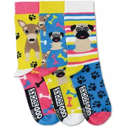 United Oddsocks Kinder Socken, 3 individuelle Socken - Motivsocken Pugs / 30,5-38,5