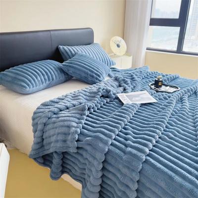 Inspired Finds Thickened Striped Multifunctional Blanket Soft Solid Color Bed Cover, Nap Throw & Pet Blanket blue 59.06x78.74in