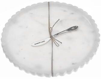 IH Casa Decor White Round Scallop Marble Plate & Spreader