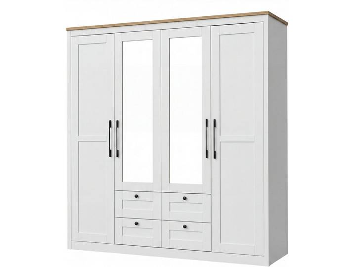 OTTO home Kleiderschrank Büsum Schlafzimmer Schrank mit 4 Türen und Spiegel (stabile robuste Bauweise mit optimaler Aufteilung - Breite 2m) Schlafzimmerschrank Landhaus Design Garderobe Schrank Bestseller