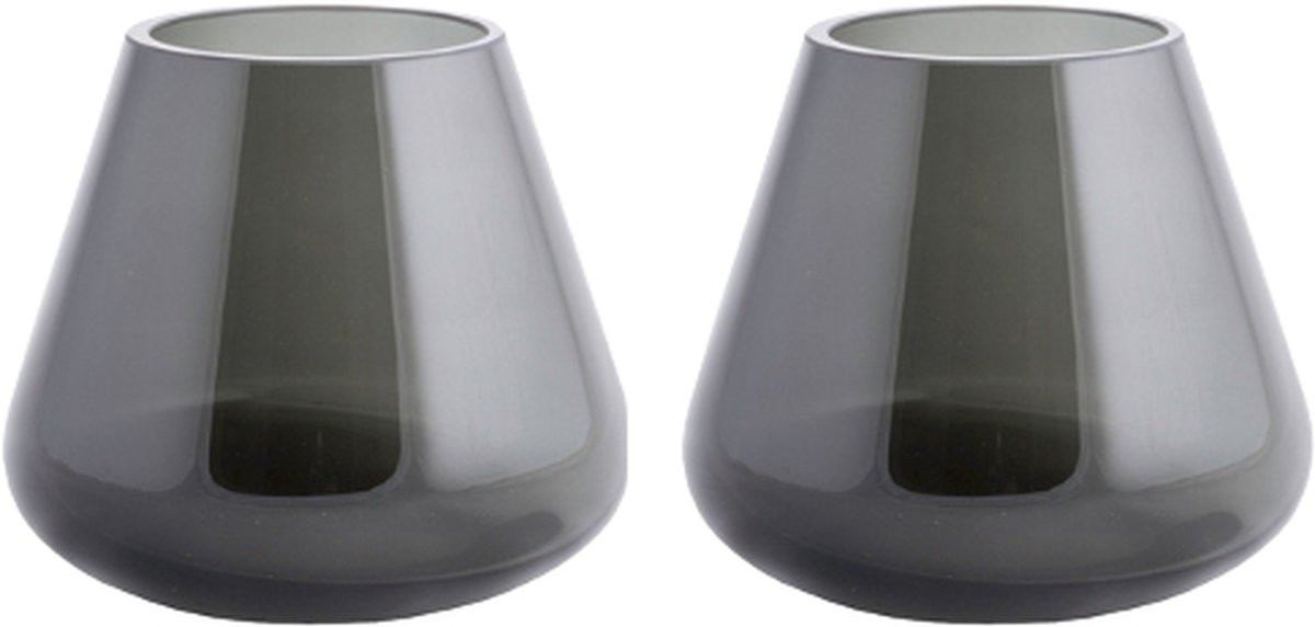 In2Deco Set van 2 Glazen Vazen - Black Smoked Windlichten