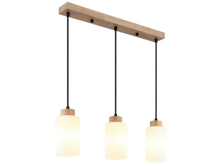 Hängeleuchte Rowena, Braun, Opal, Schwarz, Holz, Glas, 10x120x60 cm, beliebig kürzbar, Lampen & Leuchten, Innenbeleuchtung, Hängeleuchten, Pendelleuchten