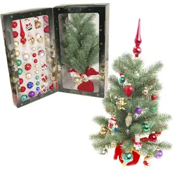 Künstlicher Weihnachtsbaum KREBS GLAS LAUSCHA "Mini Weihnachtsbaum 45 cm - mit Kugeln, Figuren und Spitze", bunt, B:24cm H:45cm, Kunststoff, Weihnachtsbäume, Weihnachtsbaumschmuck inkl. Kugelaufhänger