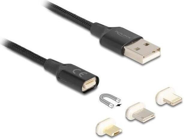 Delock 88165 USB Magnetische 3 in 1 Ladekabel Set met 8Pin Lighting en USB-C/Micro USB