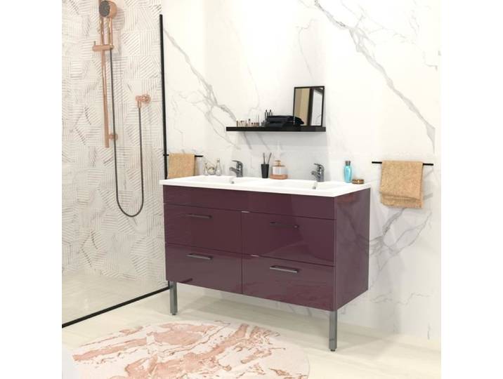 Ensemble meuble sous-vasque + vasque résine MILANO / Aubergine