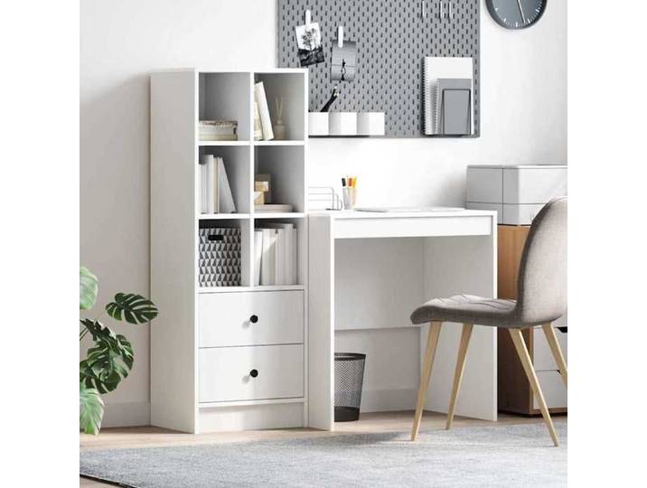 NEW 2026  Bureau avec tiroir avec Haut meuble lot de 2 moderne Blanc 115.5x50x127 cm L1505