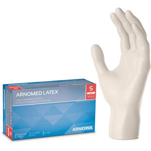 Arnomed Einmalhandschuhe Latex PF, natur, 100 Stück, Latex, chemikalienbeständig, lebensmittelecht, Größe S
