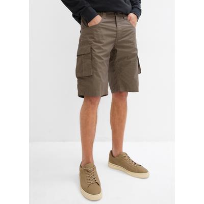 Cargobermudas BONPRIX, Herren, Gr. 58, N-Gr, braun (khaki kariert), Web, Obermaterial: 100% Baumwolle, relaxed fit, Hosen, aus Baumwolle, Relaxed Fit, mit Minimalmuster, im Casual Stil