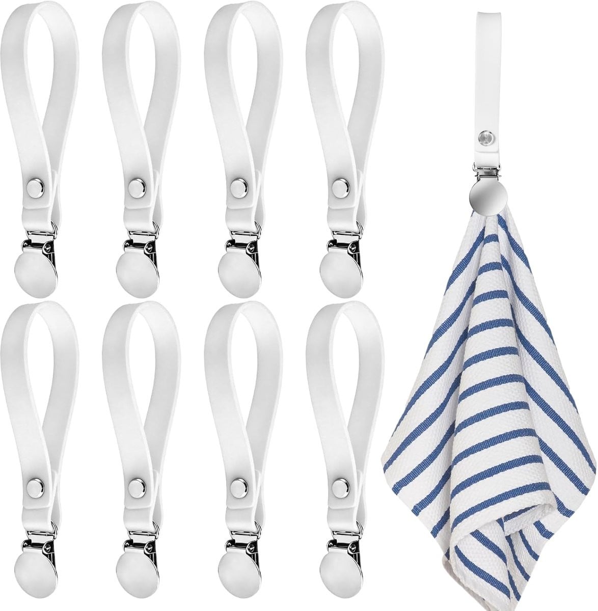 8 stuks siliconen handdoekclips met lussen, handdoekhangers voor theedoeken en vaatdoeken, wit