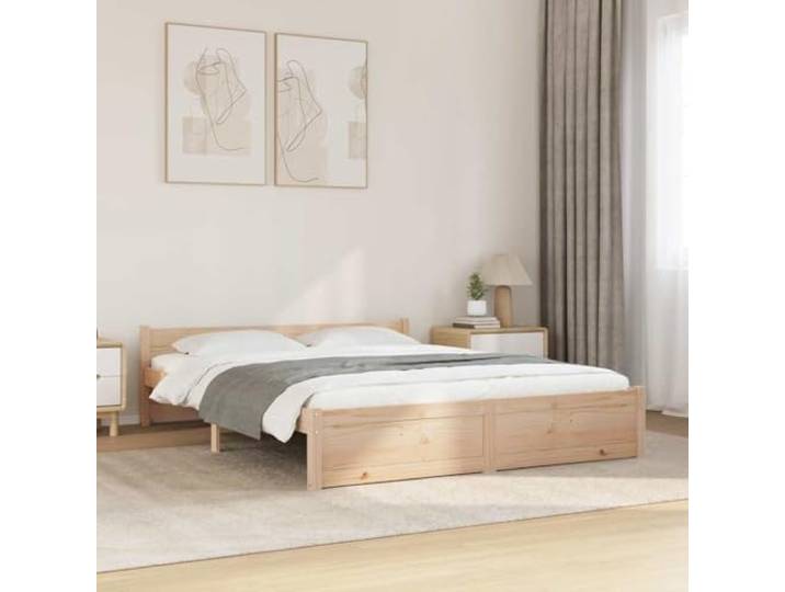RJPLMFV Bettgestell, Massivholz, Kiefer, 150 x 200 cm Mit Kopfteil, Lattenrost, robuste Struktur, rustikales Design