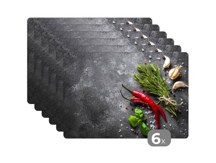 PLATZSETS 6er-Set Pfeffer - Kräuter - Gewürze - Beton 45x30 cm Tischset