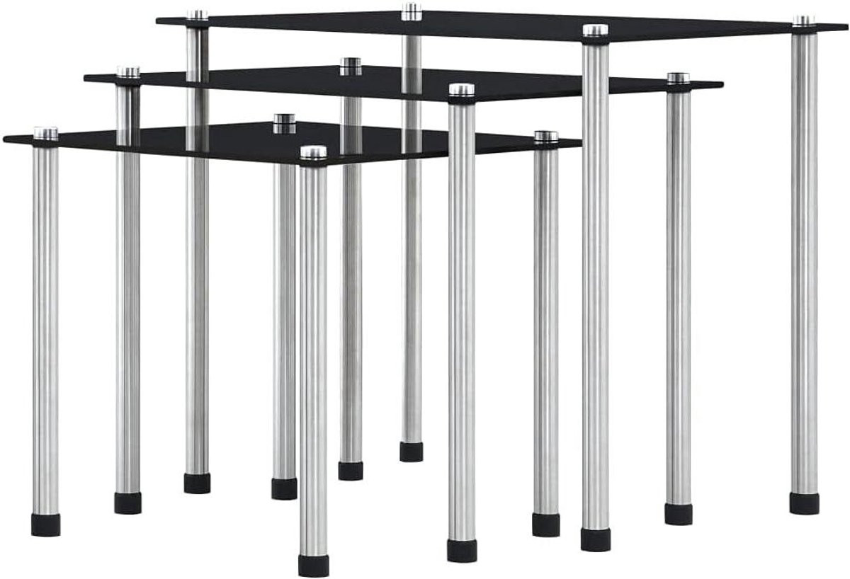 Set van 3 nesttafels met gehard glas in zwart