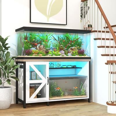 Orange Casual 52 Inches Metal Fish Tank Stand With Electrical Outlet For Storage Of Fish Tank Accessories