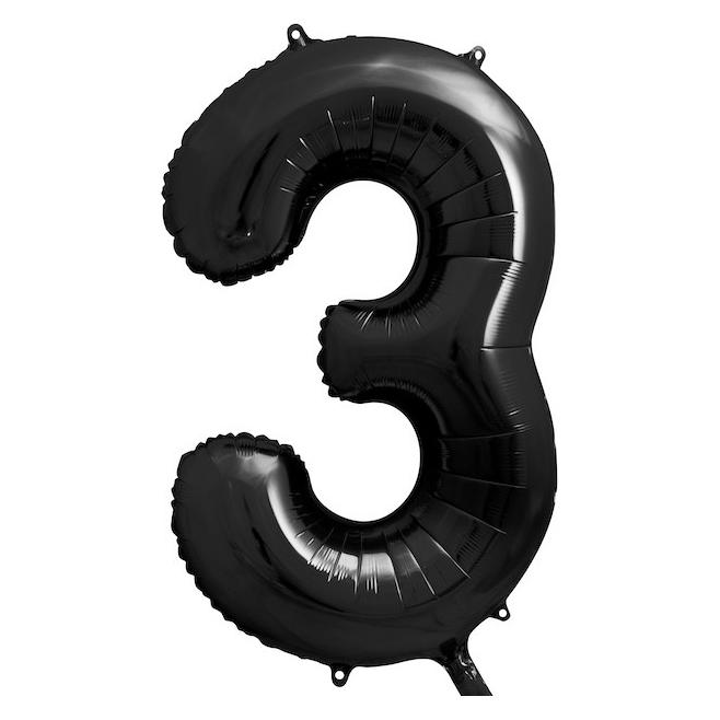 Partydeco Folienballon Zahl 3 Schwarz 86cm (1x) (FB1M-3-010)