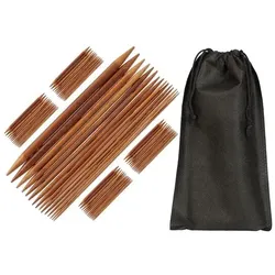 relaxdays Nadelspiel aus Bambus mit Tasche 75-tlg. braun
