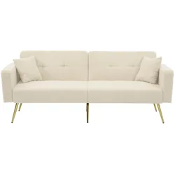 OKWISH Schlafsofa Schlafcouch Funktionssofa mit Bettfunktion verstellbarer Rückenlehne Sherpa Stoff Holzrahmen Seitentaschen 175x64x72 Beige