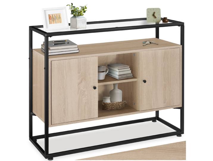 Sideboard Oldham 100x38x80,5cm - Industrial Holz hell, Eiche Sonoma