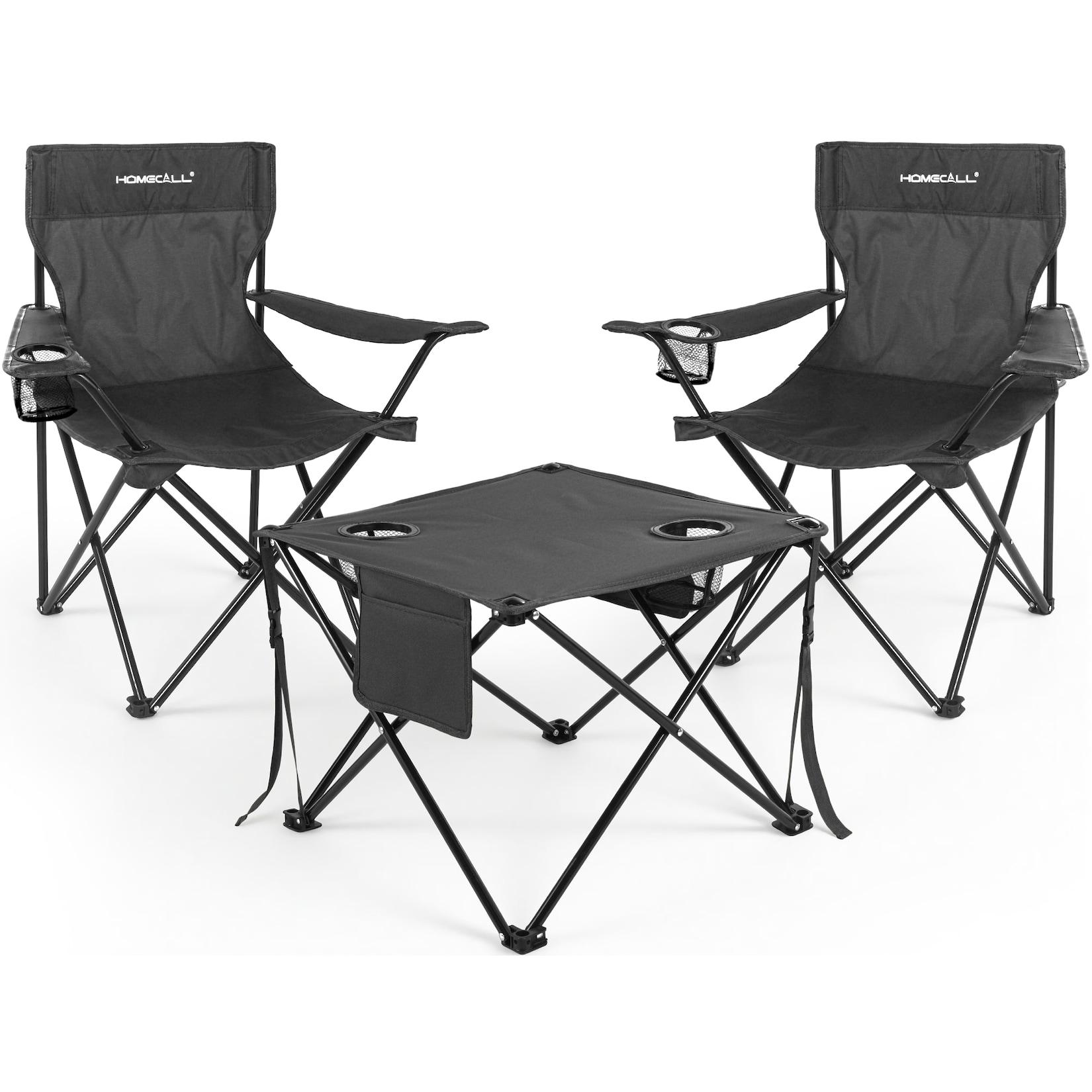 HOMECALL Campingstuhl Campingtisch mit Stühlen Klappstuhl Camping Faltstuhl Picknicktische (Schwarz)