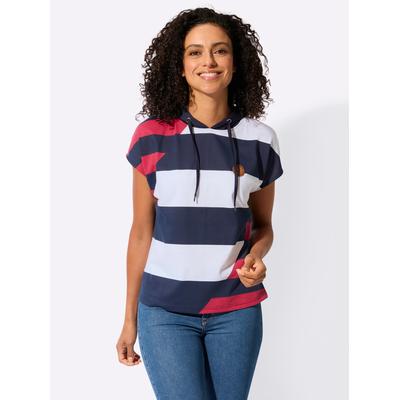 Kapuzenshirt CASUAL LOOKS "Kapuzen-Shirt", Damen, Gr. 36, bunt (marine, weiß, gemustert), 100% Baumwolle, gemustert, mehrfarbig, Shirts Kapuzenshirt