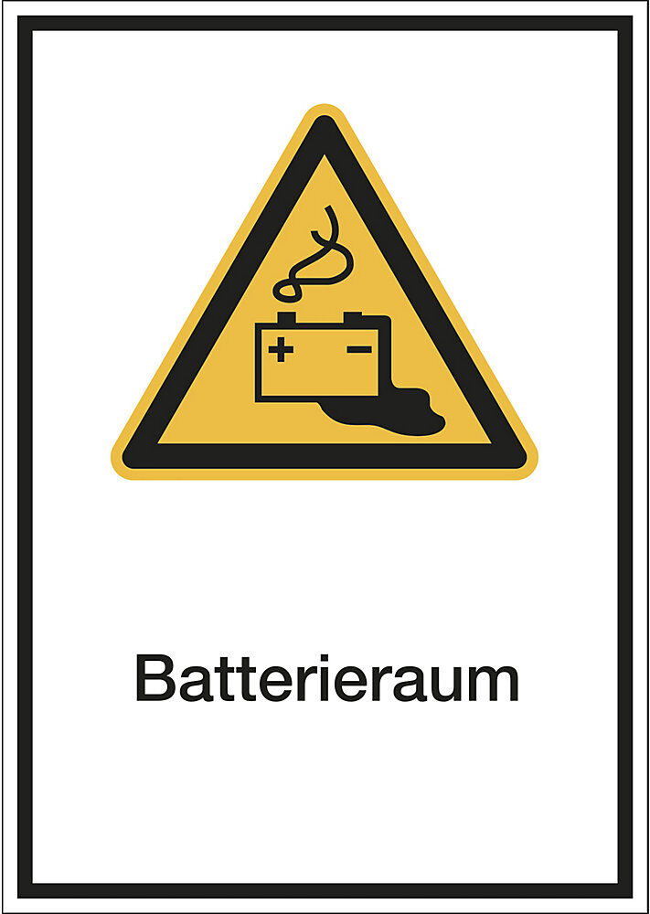 kaiserkraft Kombischilder mit Text für Warnkennzeichen, Batterieraum, VE 10 Stk, Folie, LxH 210 x 297 mm