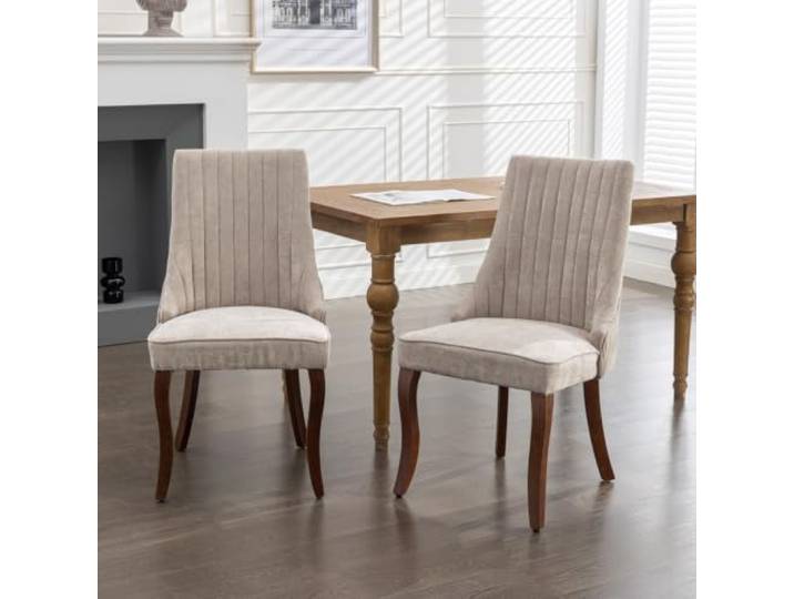 Ropilly Esszimmerstühle Set 2 beige Polsterstühle mit hoher Rückenlehne Massivholzbeine für Esszimmer