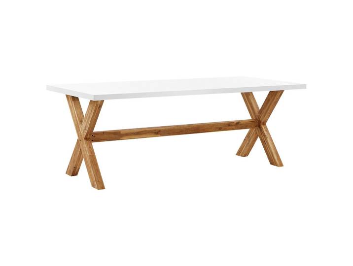 GARTENTISCH Faserzement weiß/heller Holzfarbton 200/100 cm Olbia