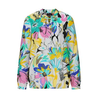 Schlupfbluse GOLDNER "Viskosebluse mit Blumenprint", Damen, Gr. 52, bunt (bunt, gemustert), Obermaterial: 100% Viskose CV., gerade, Blusen Schlupfbluse, Sattel im Rückteil