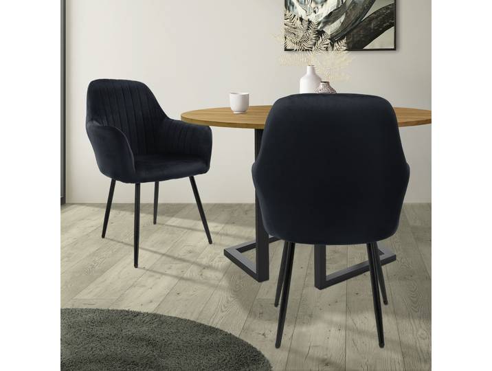 ML-Design 2er Set Esszimmerstuhl mit Rückenlehne, Schwarz, aus Samt