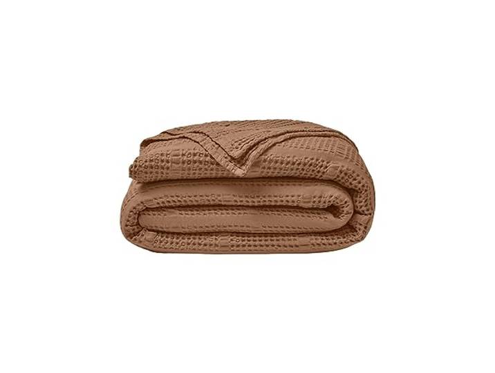 Couvre-lit nid d'abeille Jacquard en Coton\, Yogi\, Amande\, 260x240 cm\, Essix