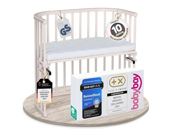 babybay Original Beistellbett, GS-geprüft, beige lackiert, mit Matratze Das Original vom Erfinder der Beistellbetten, massive Buche, stufenlos höhenverstellbar & mitwachsendes Babybett