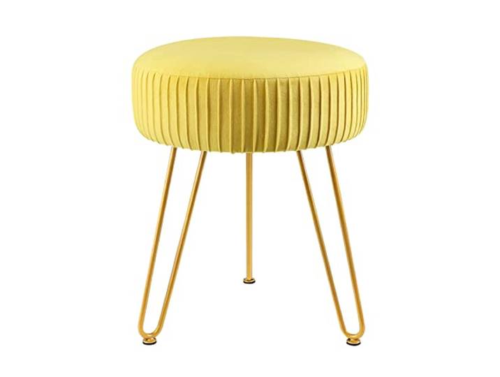 IXMLDAXD Der Stuhl, Modern Velvet Round Footstool Ottoman with Gold Legs - Stylish Upholstered Vanity Chair Stool for Makeup, Living Room, Bedroom(Yellow)