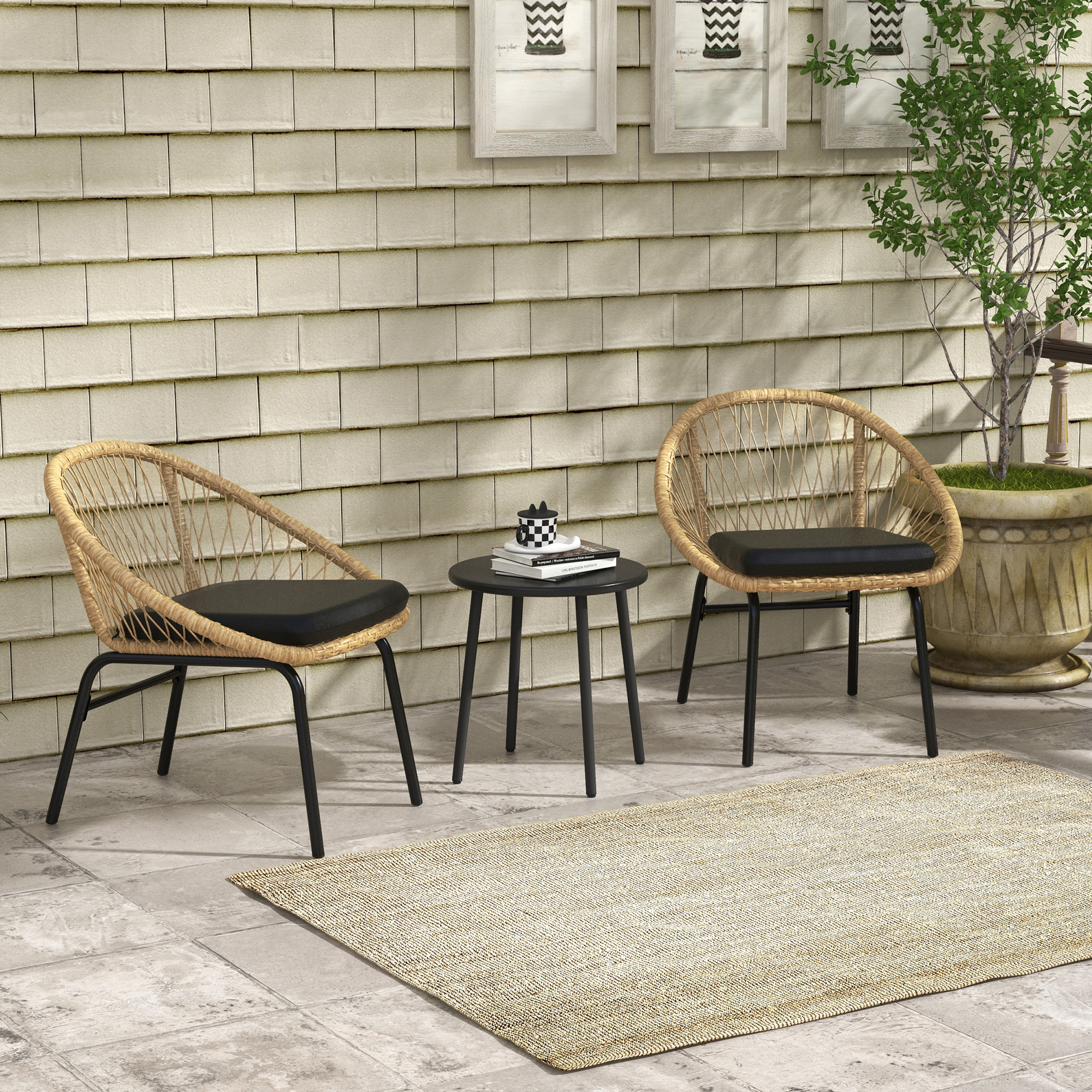 Outsunny Set da Bistrò in Rattan per Terrazza, Set di Mobili da Giardino, 2 Sedie e Tavolo, Giallo   Aosom Italy