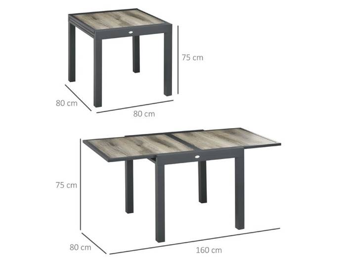 Table de jardin table de salle à manger avec plateau extensible table de terrasse avec aspect bois table de balcon en aluminium