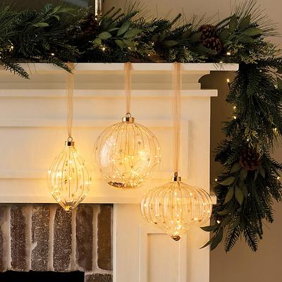 Starry Micro LED Glass Ornaments - Lead Olive - Ballard Designs