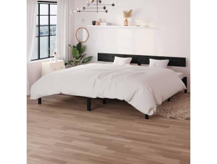 RJPLMFV Bettgestell, Massivholz, Schwarz, 180 x 200 cm Massives Kiefernholz, klassisches Kopfteil, Lattenrost inklusive, 15,2 m, Super King