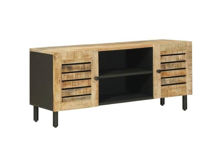 Stauraumschrank Natur 105 x 33 x 46 cm Massivholz Mango Mangoholz,braunes Finish,Messingknöpfe,Fächer und Regale,Mediengeräte,Aufbewahrung,Wohnzimmer,minimalistisch