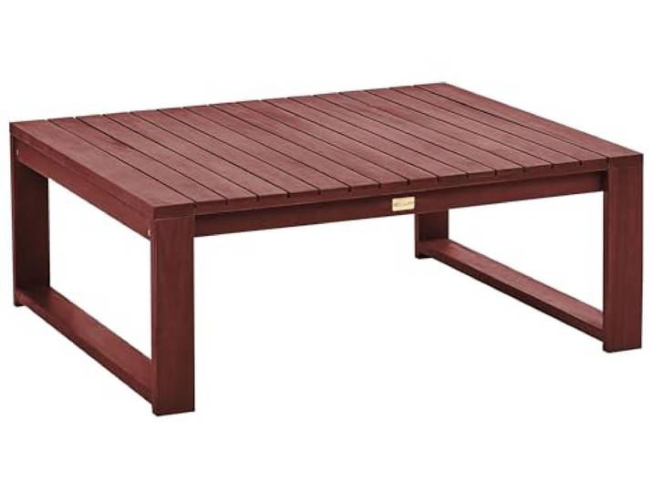 Beliani Outdoor Couchtisch Dunkelrot Akazienholz Rechteckig Garten Holz, Braun, Geölt, Belastbarkeit 60 kg, Für den Außenbereich, 75 x 90 x 35 cm, Feuchtigkeitsbeständig
