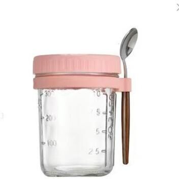 Multicon Wholesale Hub Transparent Glass High Value Oat Cup With Lid And Spoon, Multi Color Breakfast Cup, Sealing With Scale white