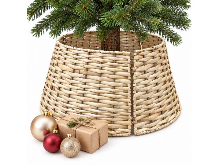 Relaxdays Weihnachtsbaumrock Natur 3-tlg. Weidengeflecht 50 cm, Hellbraun, Holz, 20 cm, Dekoration, Weihnachtsdekoration, Christbaum & Zubehör