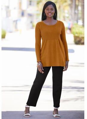 Plus Size Women's Ribbed Baby Doll Tunic Sweater by Jessica London in Clove (Size L)