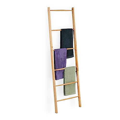 Relaxdays Handdoekladder hout, bruin, H 170 x B 55 x D 4 cm