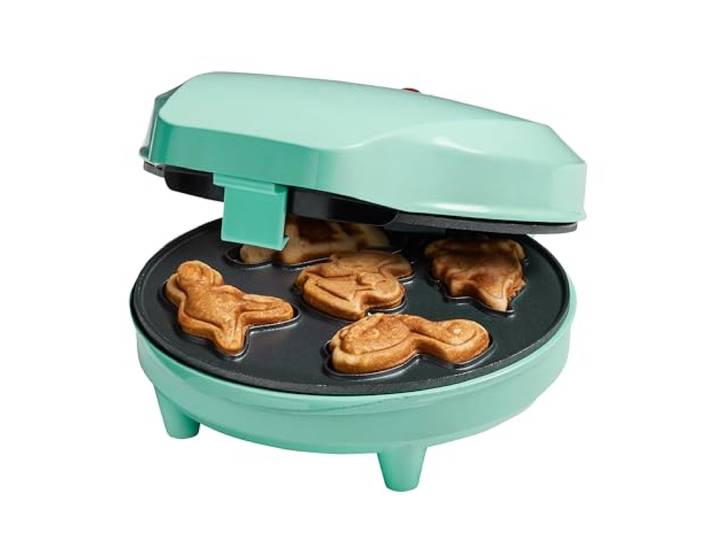 Bestron Wafelijzer voor mini-dino-koekjes, mini-koekjesmaker met dinosaurusmotieven, met baklicht en antiaanbaklaag, 700 watt, kleur: mint