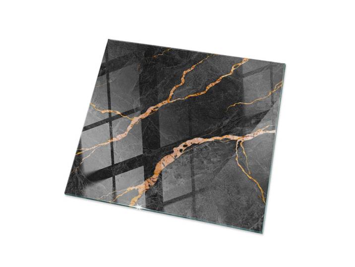 Tulup Glasplatte 60x60 cm Marmormuster mit Adern, Schwarz, Rotbraun, Glas, Quadratisch, 60x60x0.4 cm, Esszimmer, Esstische, Tischsysteme