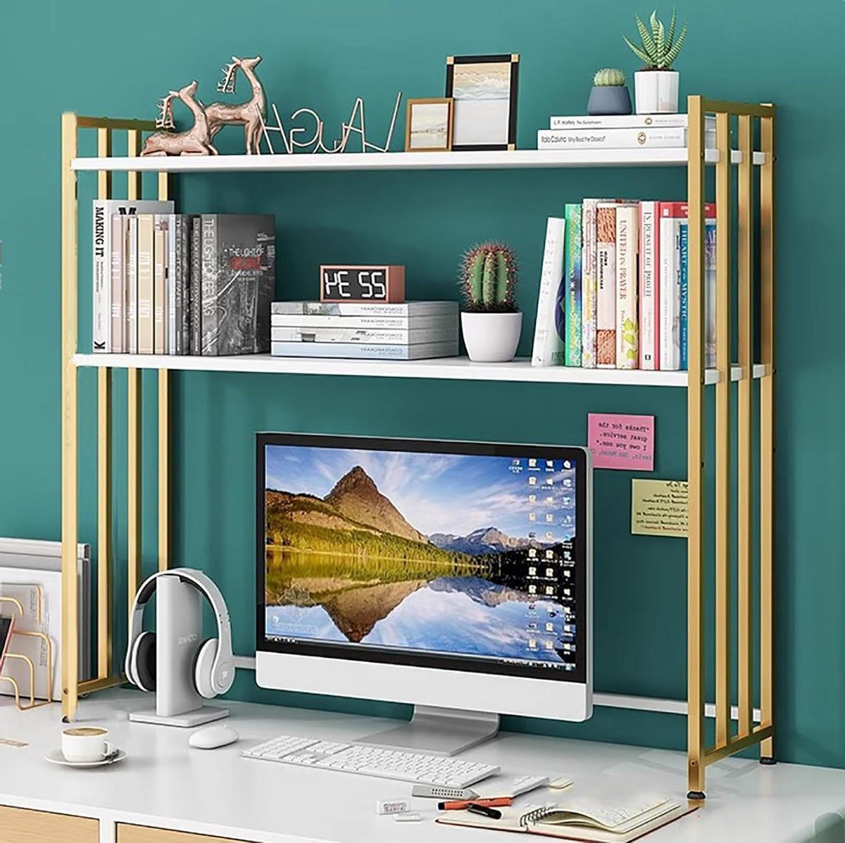 Wit Bureau Boekenplank Desktop Organiser Breedte: 75 cm