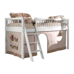 KINDERBETT 90x200 Keeley Buche Weiß Holz Vorhang Komfort Stabil