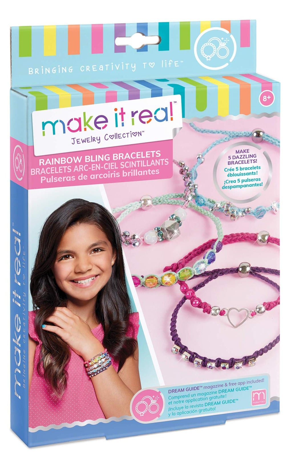 Make it Real Regenboog-glitterarmbandjes knutselset voor kinderen, meerkleurig