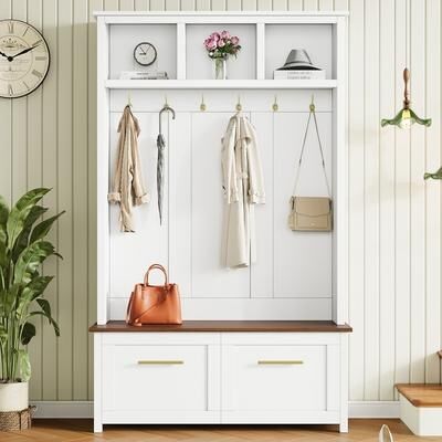 Versatile 4-in-1 Hall Tree with 6 Golden Hooks