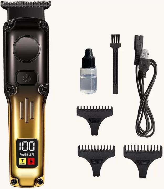 INF Retro Öl Kopf Gravur Elektrischer Haarschneider - Professioneller, Wiederaufladbarer Haartrimmer & Glatzenrasierer Gold
