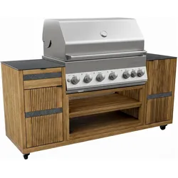 Endorphin, Outdoor Küche, Outdoorküche Teak inkl. Merlin 641 Built- in Gasgrill silber