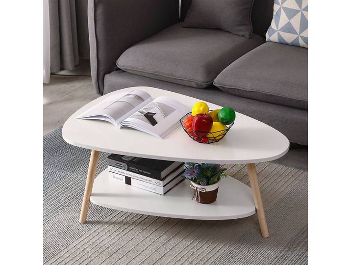 KEDIA Table Basse Ovale Blanc Laqué Mat 90*60*40cm Pieds en Bois Massif Grande Capacité de Charge Facile à Nettoyer Robuste